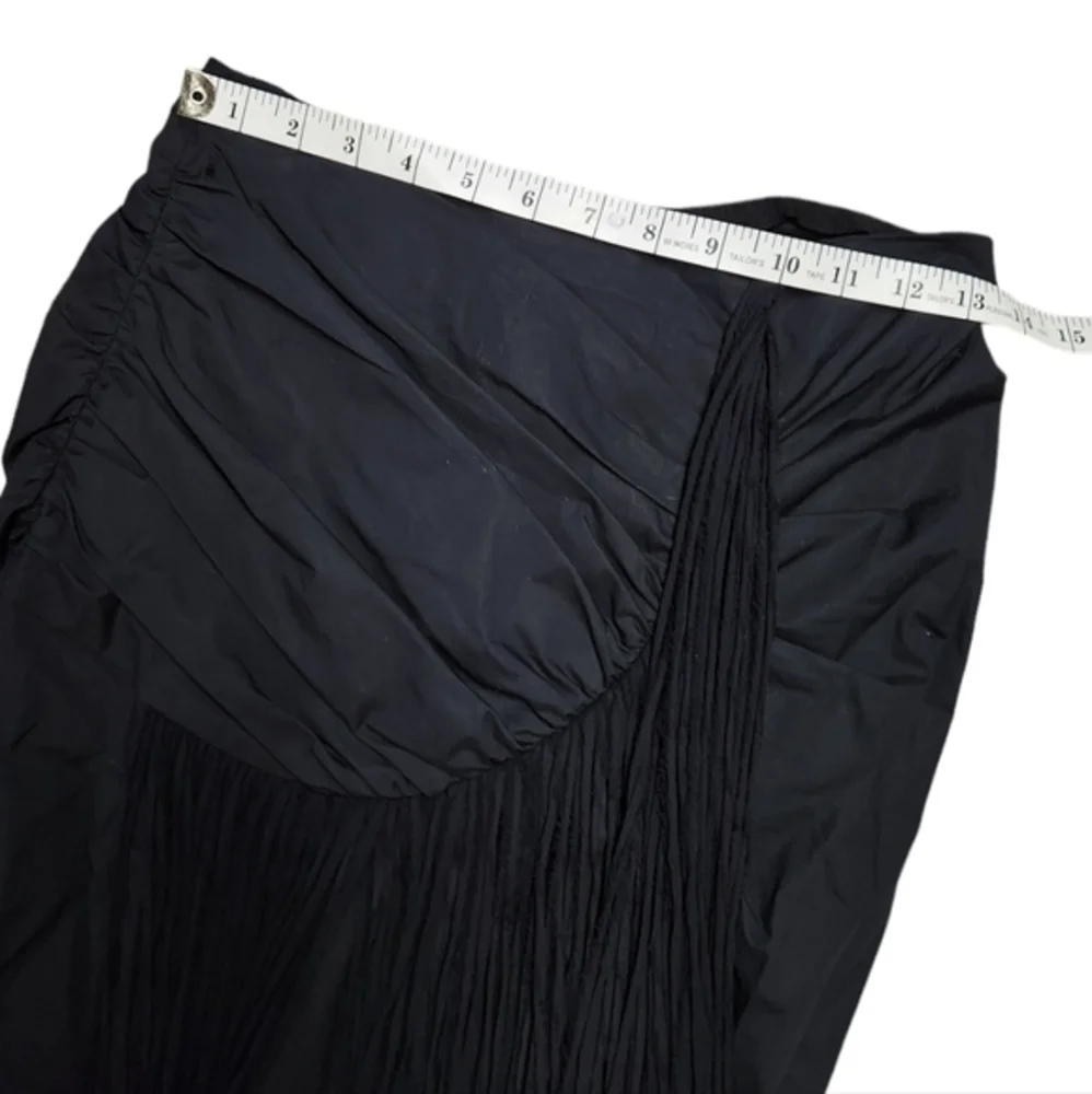 TORY BURCH COTTON SILK FRINGE MIDI SKIRT BLACK 2‎